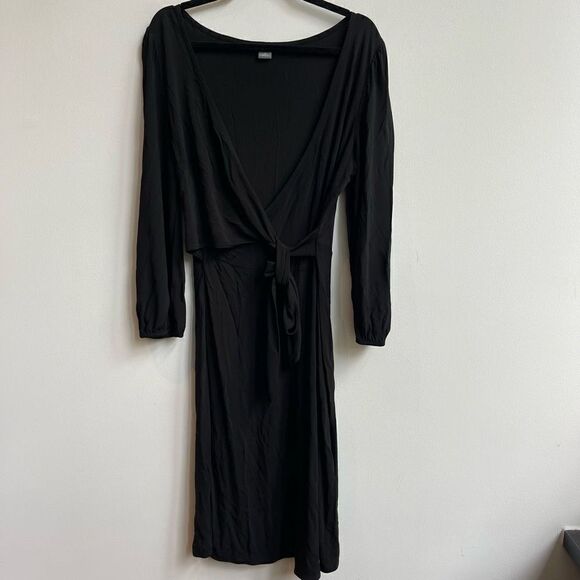 Ann Taylor Dresses & Skirts - Ann Taylor Women's Wrap Long Sleeves Black Midi Dress Size 10